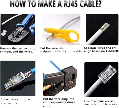 Miniatura 5 de PETECHTOOL Conectores de paso RJ45 CAT6 chapados en oro 8P8C enchufes y alivio de tensión (50xcat6plug+50xstrain Relief)