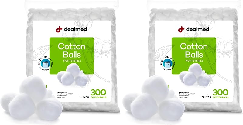 Bolas de algodão Dealmed em saco com fechamento zip, 300 unidades, pacote com 2