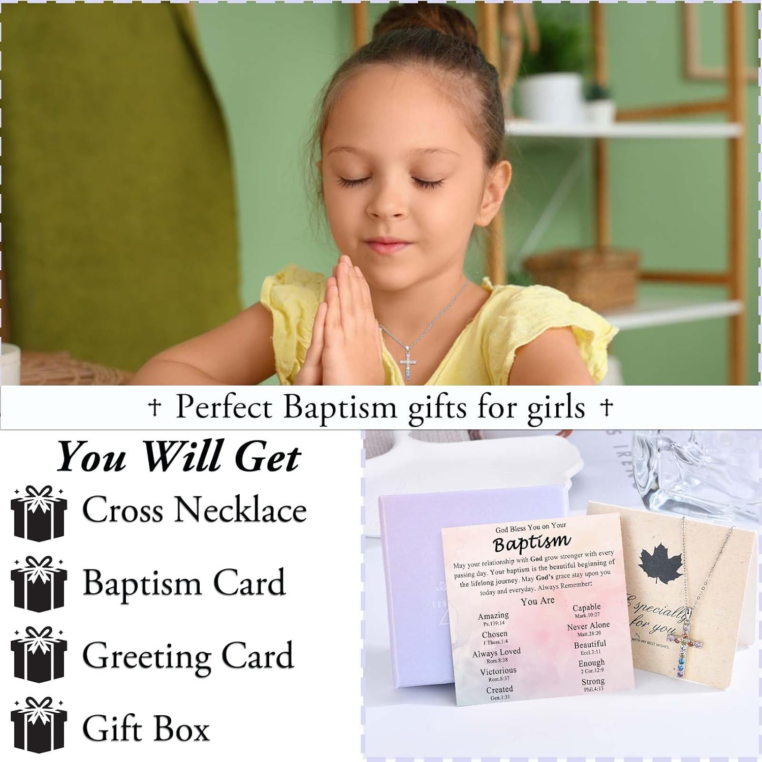 Cross Necklace for Girls Christian Religious Jewelry Gifts for Girls Daughter Granddaughter Sister Niece Friend Birthday Christmas Valentines Easter Graduation Baptism Communion Gift Stocking Stuffers - Image 7