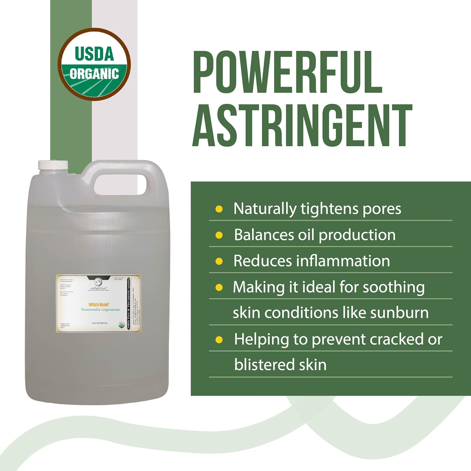 Organic Witch Hazel – 100% Pure Natural USP Astringent with 14% Alcohol | Hamamelis Virginiana Extract for Face, Skin, Hair & Wellness | 128 Fl Oz | 1 Gallon | Net Wt: 3.8kg /8.4 lbs