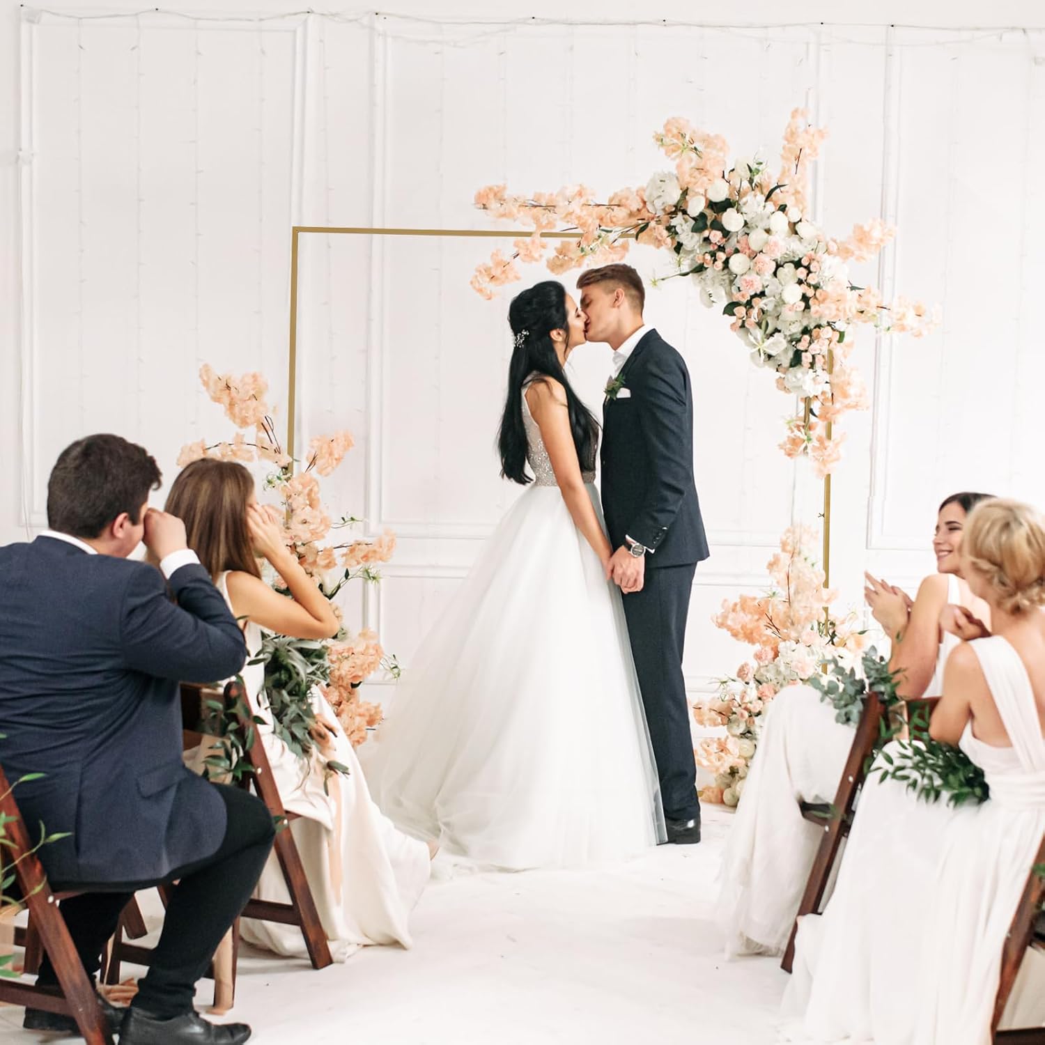 Ochine Gold Metal Wedding Arch for Ceremony, Garden Arch with Iron Backdrop Stand for Climbing Plants and Balloons