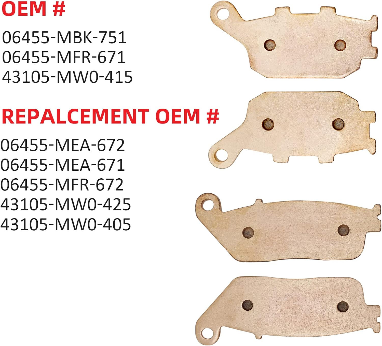 Brake Pads Front Rear Sintered for Honda Shadow 1100 Fury Sabre Stateline Interstate 1300 VT1100 VT1300 VTX1300 1995+ ACE Tour Aero