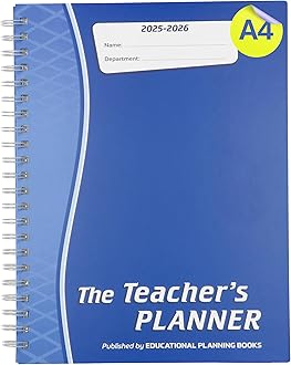 Educational Planning Books - The Teachers Planner 2025-26 | (A4, 8 Periods) | Page-a-Day & Undated, with Dedicated Pages for Year Planning, Exams, Marking, Contacts, and more - Blue (TP1-B)