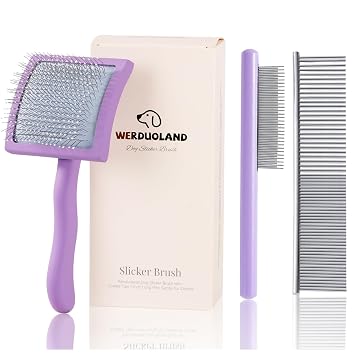 Purple Slicker Brush Long Haired Dog Wooden Handle Coated Pins