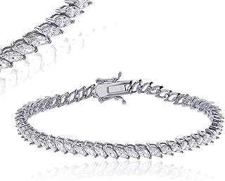 Sterling Silver Rhodium Marquise Cut Cubic Zirconia Tennis Bracelet