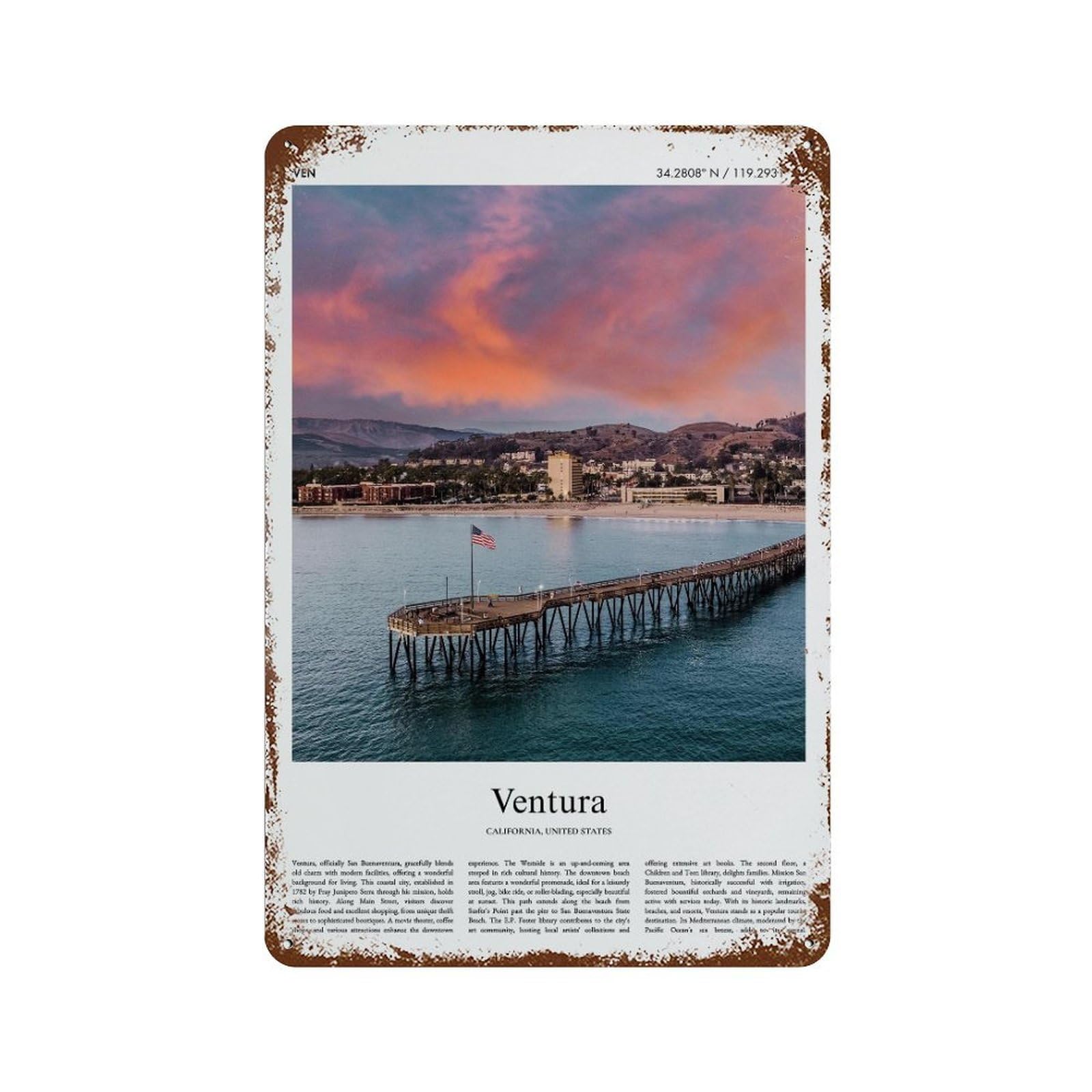 xiaoxiaoshen Ventura California, United States, USA City Scenery Wall Decor Art Metal Tin Poster Modern Home Decor Art Home Bar Shop Decorations Vintage Sign 30x20cm