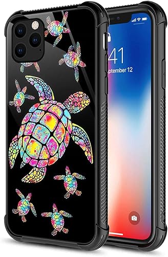 CARLOCA Funda para iPhone 11, colorida familia de tortugas arco iris para iPhone 11 para niñas y mujeres, diseño gráfico, a prueba de golpes,