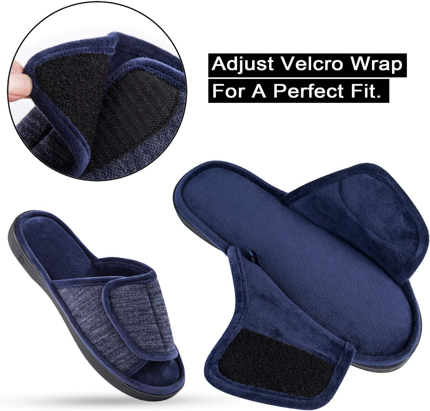 DL Adjustable Men's Memory Foam Slippers, Comfy Indoor Outdoor, Breathable Slide Bedroom Slippers Size 7-14 - Image 3