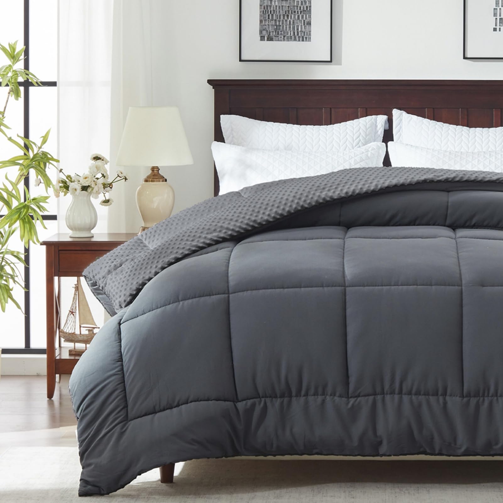 songlibin 掛け布団 ダブル 冬 3.6kg 増量タイプ 単品 極暖 布団 保温 5Dミンキードット シンサレート 掛け布団 冬 かけ布団 洗える ふとん おしゃれ 掛けふとん あったか 毛布布団 ボリューム感がたっぷり 寝具 厚手 暖かくて軽い 抗菌防臭 防寒対策 ダークグレー