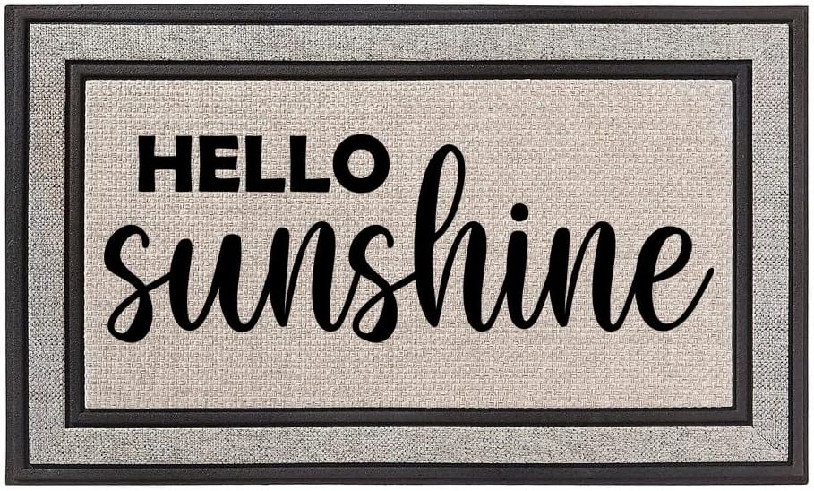 Outdoor Indoor Doormat 18 x 30 Gray/Beige/Black Rubber Backed Door Mat Hello Sunshine