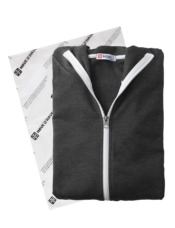 H2H Mens Slim Fit Lightweight Long Sleeve Zip Up High Neck Hoodie SweatShirt with Pocket and White Zipper CHARCOAL US S/Asia M (CMOHOL062) by H2H - Used condition - Image 6