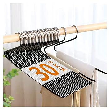 ELONG HOME Slack Pants Hangers, 30 Pack Open Ended Design Durable Anti-Rust Chrome Metal Hangers, Hangers Non Slip Rubber Coating, Slim & Space Saving Jeans Hanger for Easy-Slide Pants