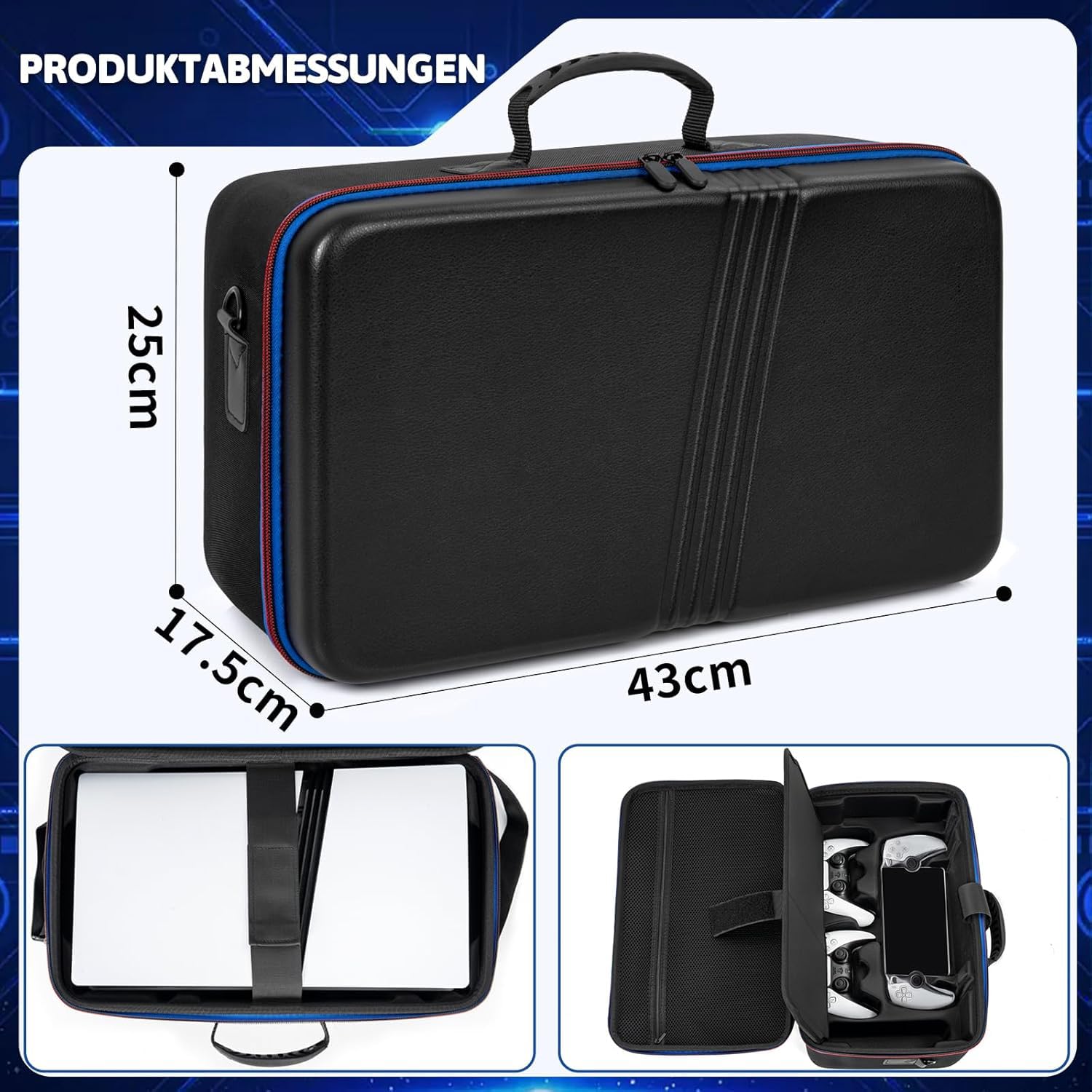 OUUTMEE Custodia per PS5 Pro, custodia portatile, compatibile con PS5 Pro/PS Slim, borsa protettiva con tracolla per console PS5, disco/edizione digitale, schede di gioco, HDMI