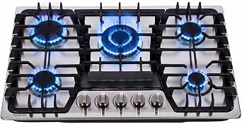 30 Inch Gas Cooktop, 5 Burners Built-in Stove Top Stainless Steel Propane/Natural Gas Convertible Sealed Dual Fuel Hob