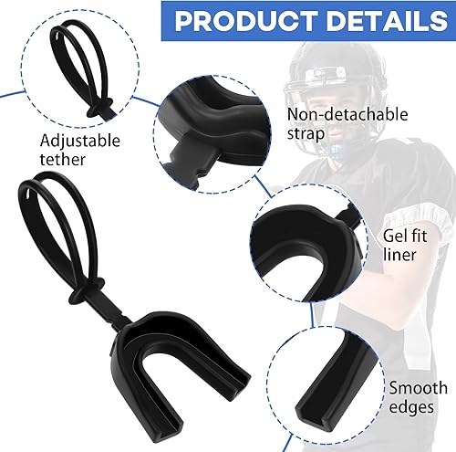 Vista 4 de Dunzy Protector bucal deportivo con correa, 10 unidades, sin ebullición, para adultos y jóvenes, protector bucal para boxeo, baloncesto, lacrosse