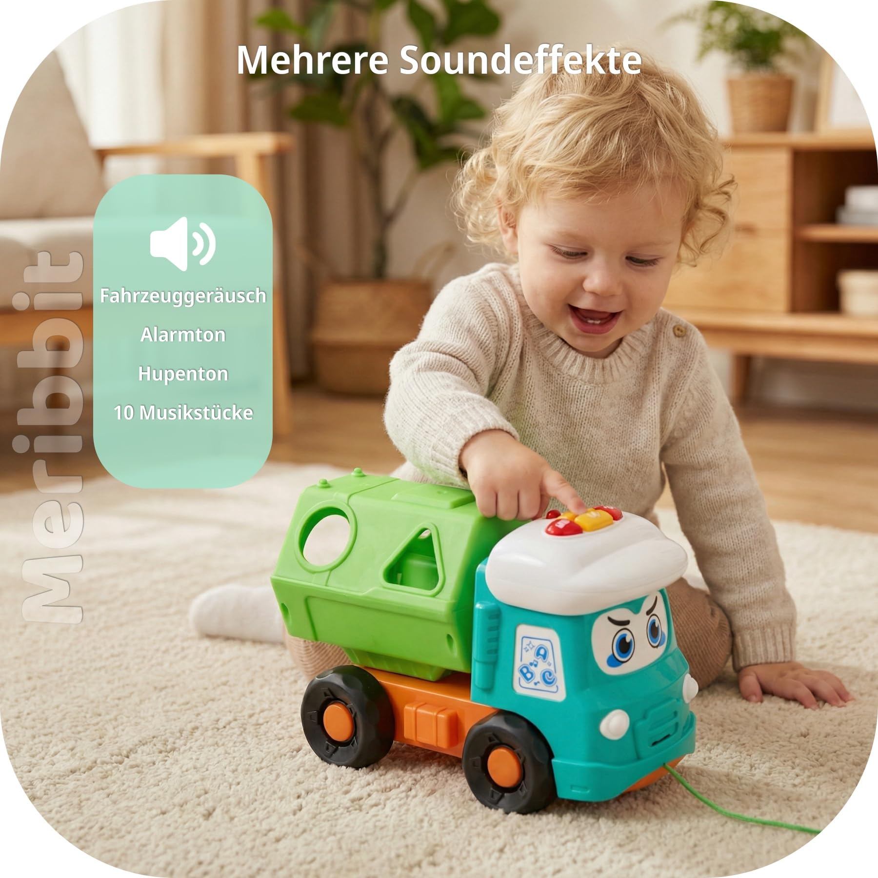 Montessori-Spielzeug LKW Spielzeug für 1-3 Jahre Kinder, Sinnesförderndes Spielzeug mit Licht & Sound, Baustellenfahrzeuge Kinder, Auto Spielzeug 2 Jahre Junge, Bagger & Müllauto