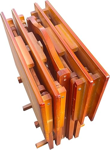 Miniatura 7 de FUQIAOTEC Juego de 4 bandejas plegables clásicas para TV con estante de almacenamiento, mini mesa de aperitivos a juego, ideal para sala de estar,