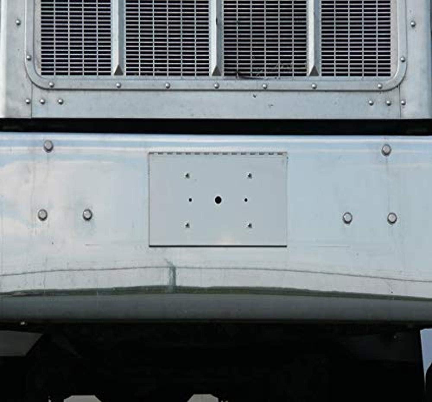 RoadWorks | Stainless Steel Hinged Tow Pin Cover with Holes for License Plate for Peterbilt 379 | 30171