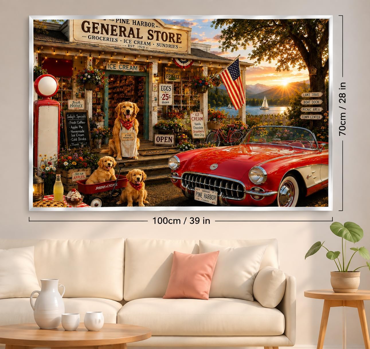 2000 Piece Jigsaw Puzzle for Adults – Vintage Town, Classic Car & Dogs image 2