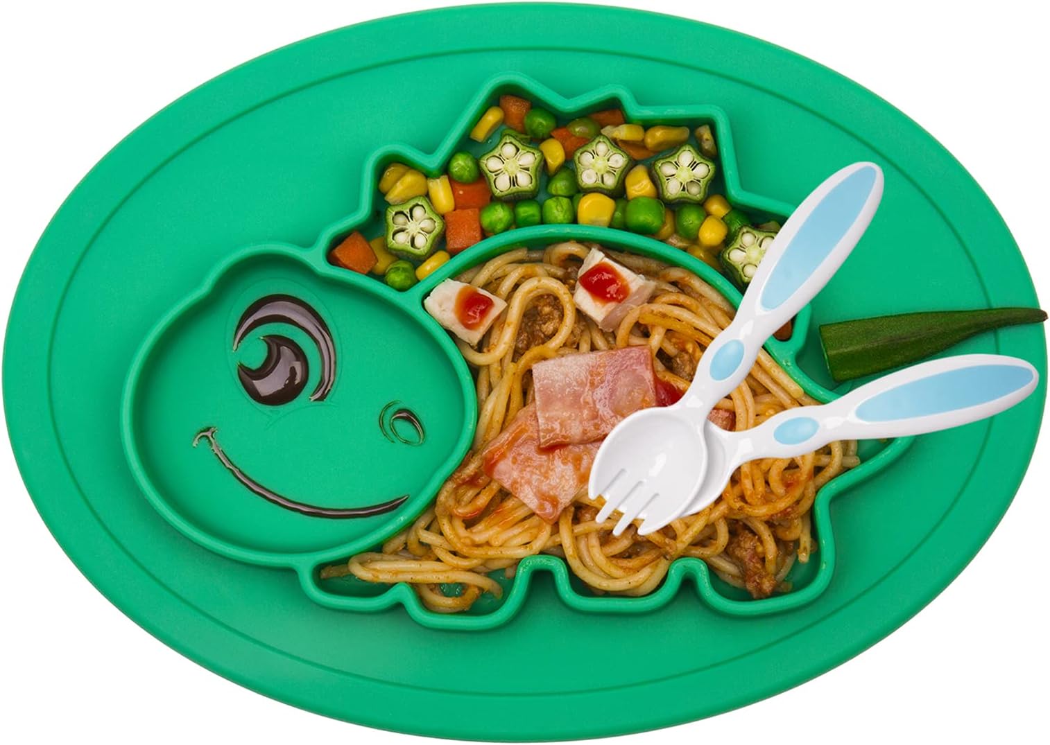 Baby Silicone Placemat, Non-Slip Feeding Suction Plate for Toddlers Babies Kids Fits Most Highchair Trays BPA-Free FDA Approved, Dishwasher and Microwave Safe with Spoon and Fork