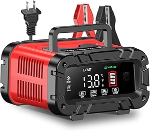 E-FAST Battery Charger 0-20A 12/24V Lifepo4 Lead Acid Automatic Smart Car Battery Charger, Trickle & Pulse Repair, Automobile Battery Maintainer for Car Truck Motorcycle Lawn Mower Boat