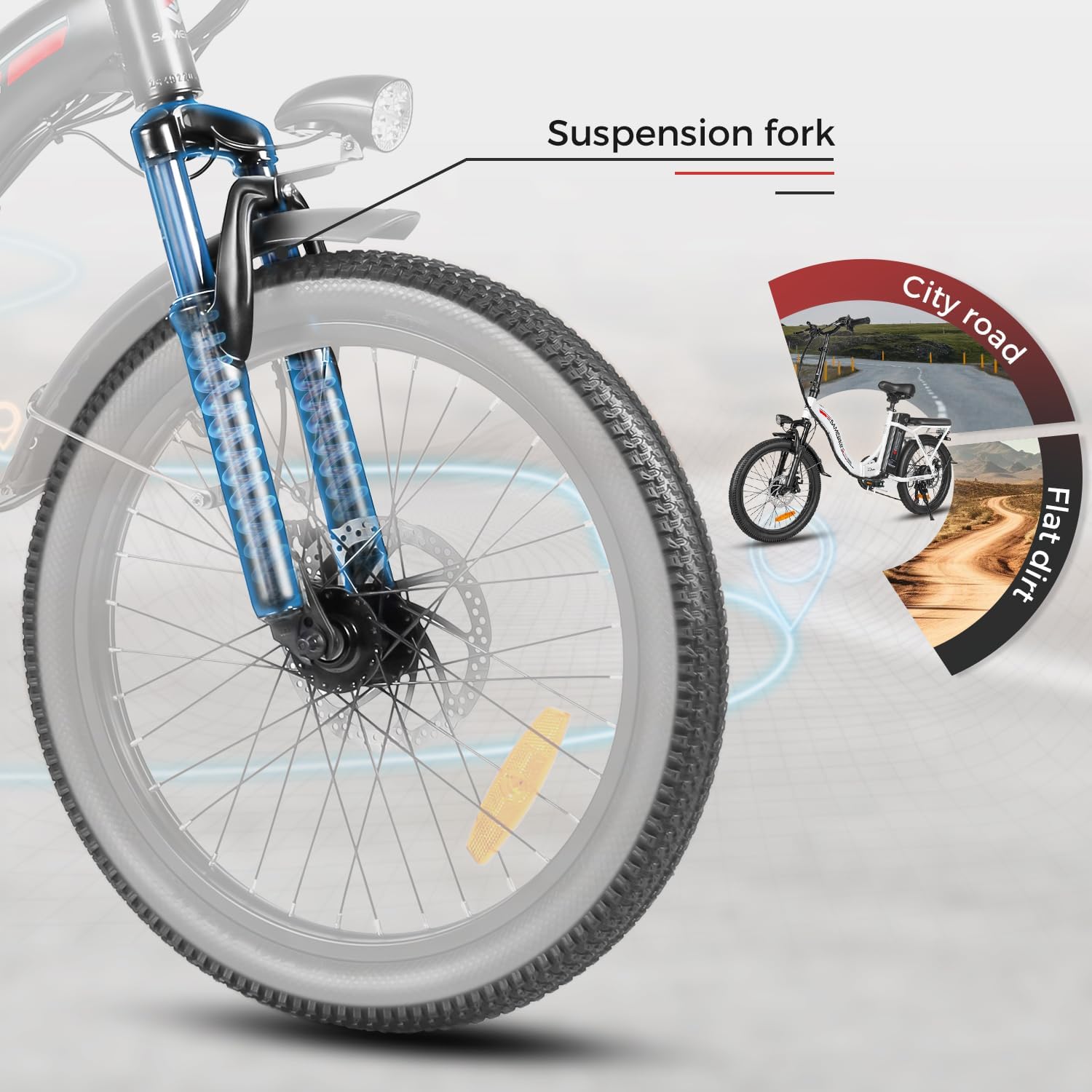 SAMEBIKE CY20 Bicicleta Eléctrica Plegable Urbana 20" para Adultos con Batería Extraíble 36V 12Ah y Cesta Delantera