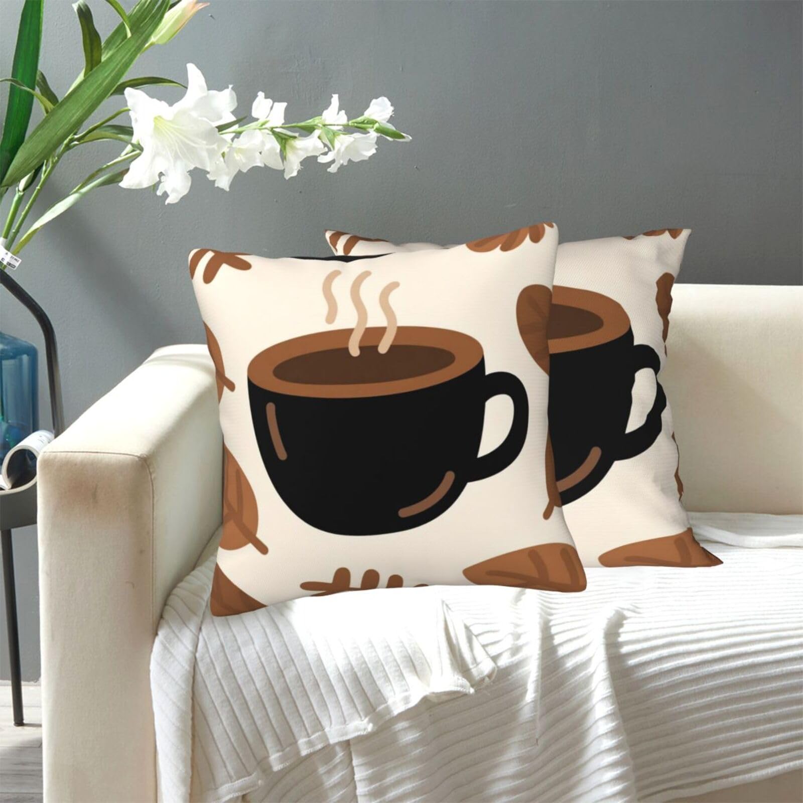 FekiLoot Decorative Throw Pillow Covers Modern Farmhouse Pillowcase Double Sided Cozy Cushion Cover for Sofa Couch Bed 20"X20" Coffee Leaf