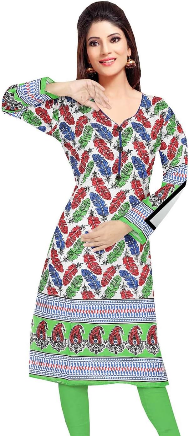 India Bazaar Cotton Long Tunic Top Kurti Blouse_Size_XL_2145