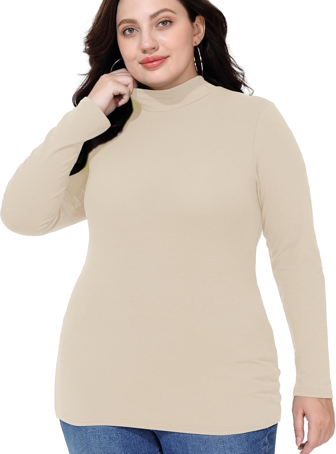 FOREYOND Plus Size Mock Turtleneck Tops for Women Long Sleeve Mock Neck Shirt Lightweight Base Layer Slim Fit Underwear