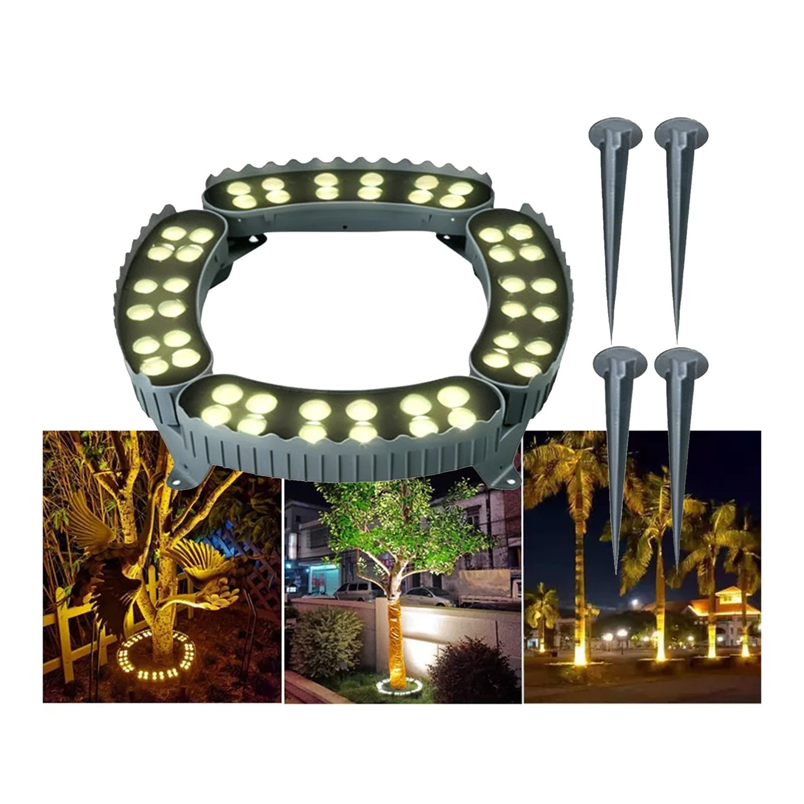 JCWGLY 48-72W Palm Tree Ring Lights, Outdoor Weatherproof Landscape Spotlights, LED Lighting for Illuminating Courtyards, Gardens, and Street Trees(Warm Light,4 Heads)