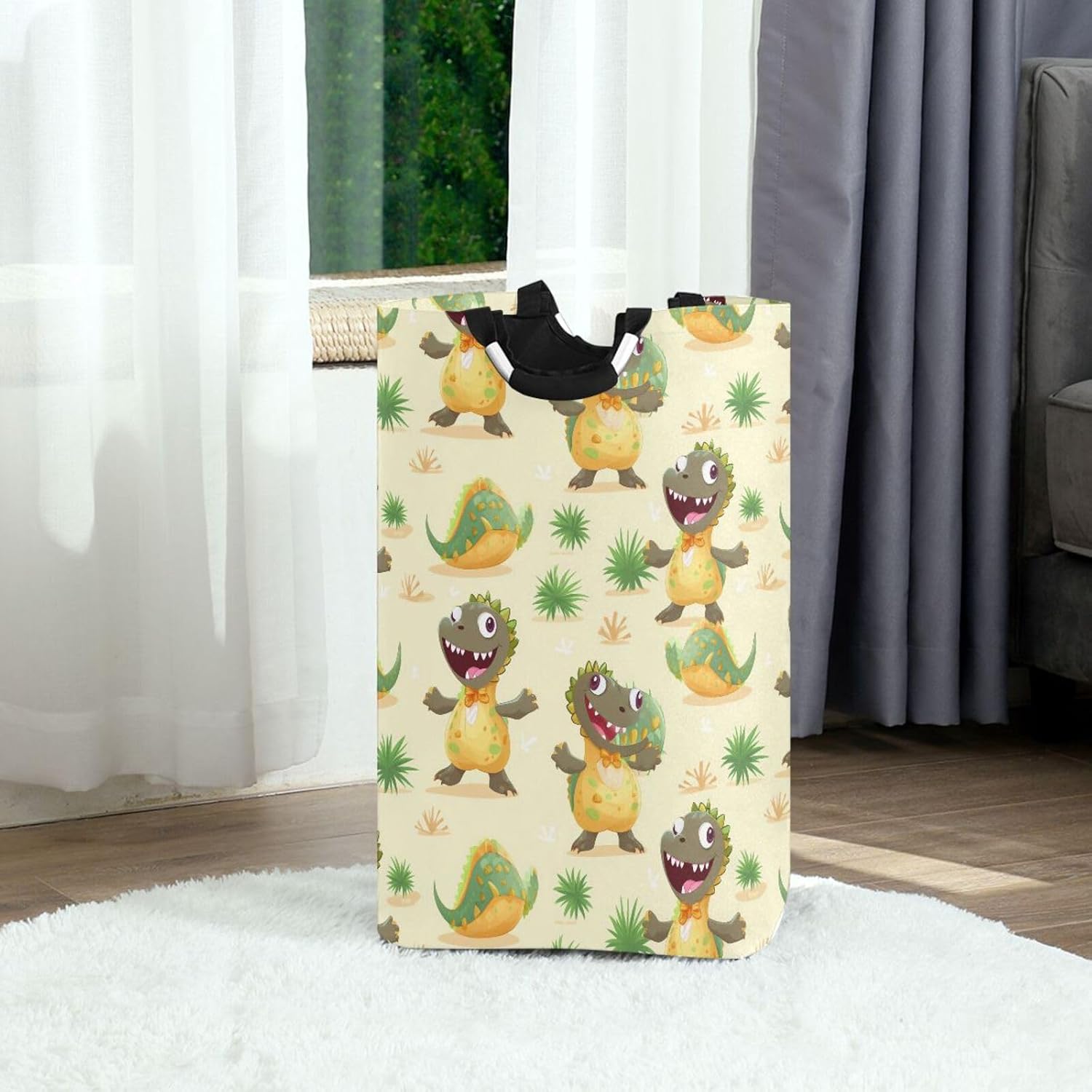 ALAZA Cute Dino Dinosaur Baby Large Laundry Hamper Basket Laundry Bag Stylish Collapsible Oxford Cloth Home Storage Bin with Handles, 22.7 Inch image 2
