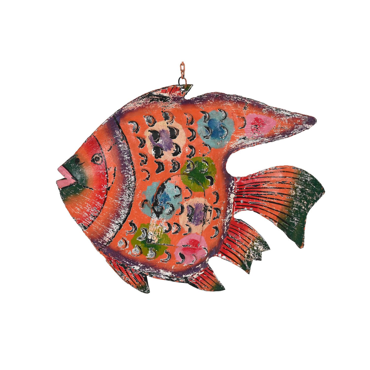 Décoration métal poisson multicolore 63x9x46 cm objet mural design relief