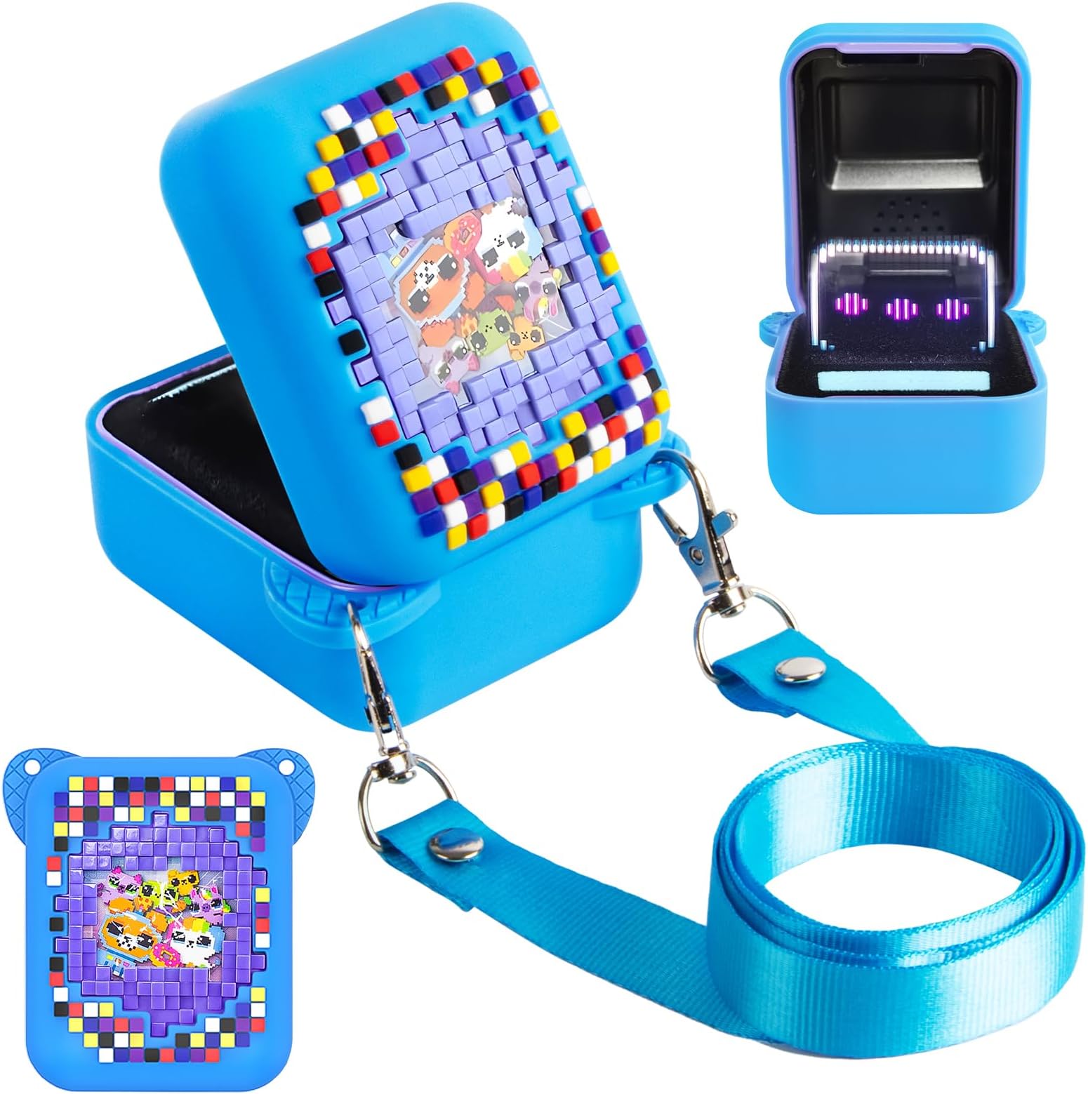 Qoosea Silicone Protective Case for Bitzee Electronic Pet with Lanyard Washable and Waterproof Silicone Case for Bitzee (Blue)