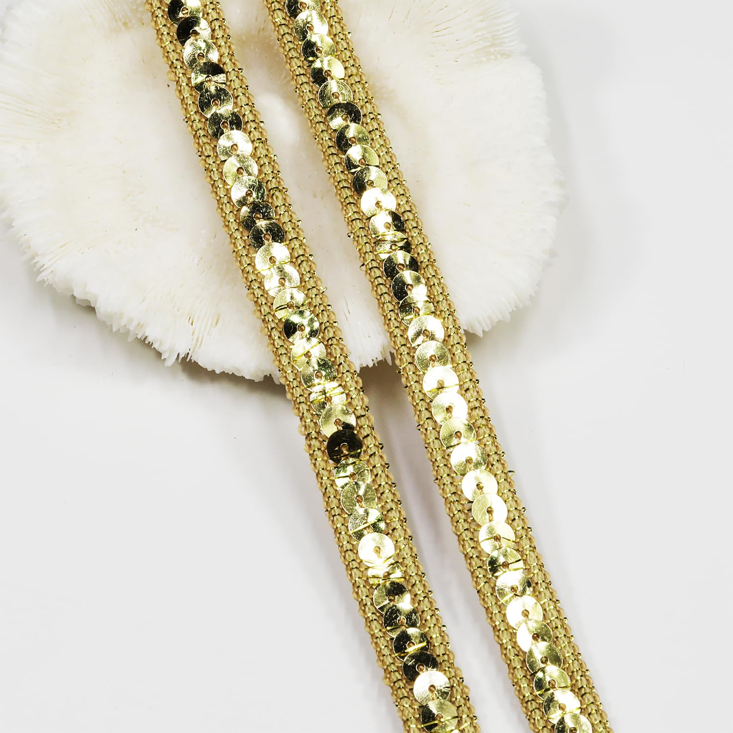 Golden Sequin Ribbon Trim, Length 10 Yards (9.14 m), Width 12 mm/0.47 inches, for Sewing, DIY, Costumes, Home Decoration (Gold-12mm)