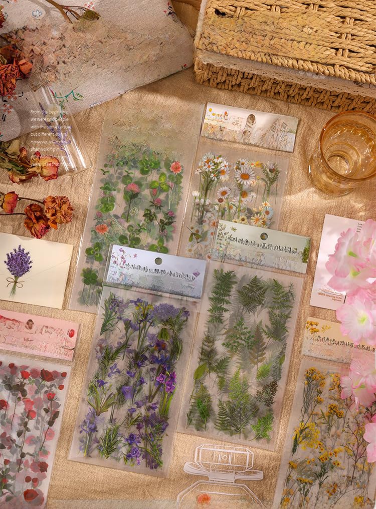 DEOXY Pack of 8 Sheet Transparent Pressed Flower Stickers, Dried Resin Flowers Stickers Plant Stickers for Scrapbooking DIY Diary Art Craft Planner Bottles Laptops, self-adhesive, 10x18x10 cm - Image 7 thumbnail