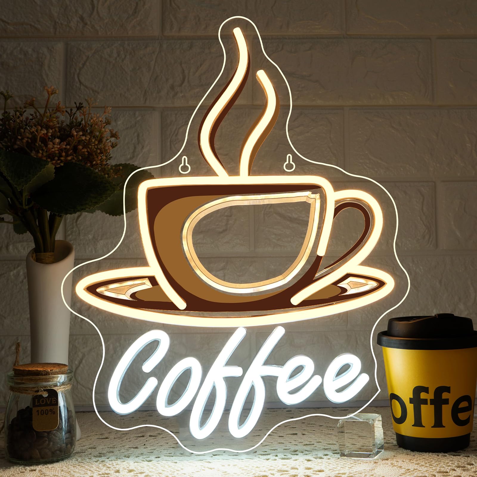 ineonlife Coffee Neon Led,Café Lettre Lumineuse, Neon Mural pour Décoration,Néon Led pour Bistrot,Food Truck Café,Coin Café,Magasin de Boissons,Cuisine,Chambre,Cadeau