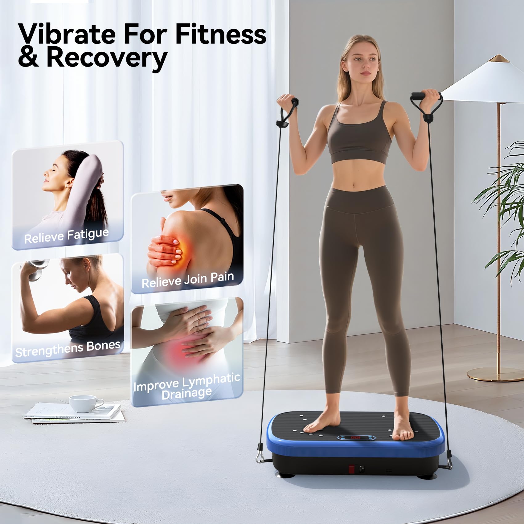 PUREROYI Vibration Plate Exercise Machine Weight Loss, Whole Body Vibration Plate for Lymphatic Drainage, 180 Adjustable Speeds Vibrating Plate 330 Lbs Capacity Fitness Platform for Women Men