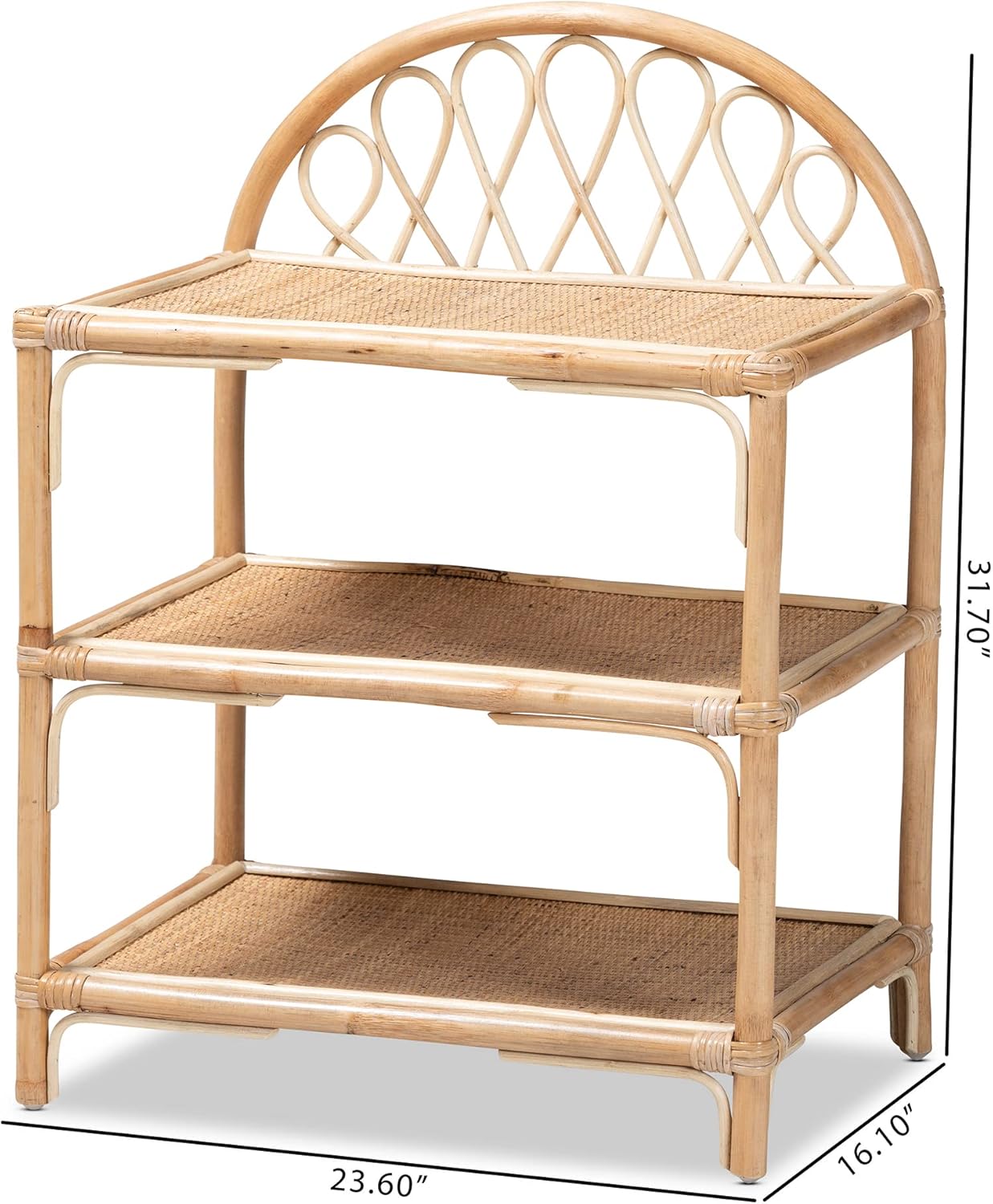 bali & pari Redell Modern Bohemian Natural Rattan 3-Tier Display Shelf