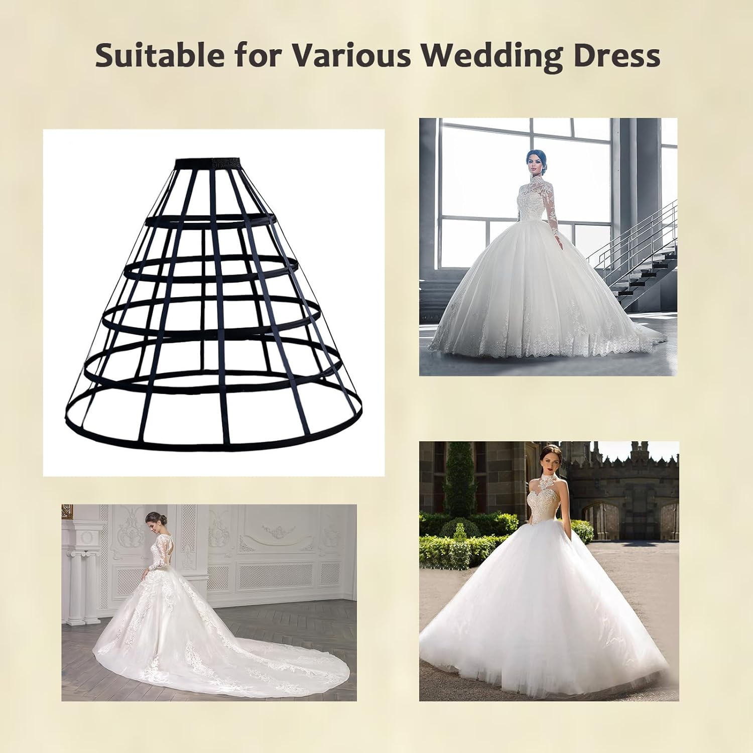 Girls Hollow Out Caged 5-Hoop Bustle Victorian Petticoat Skirt Wedding Bridal Dress - Image 4