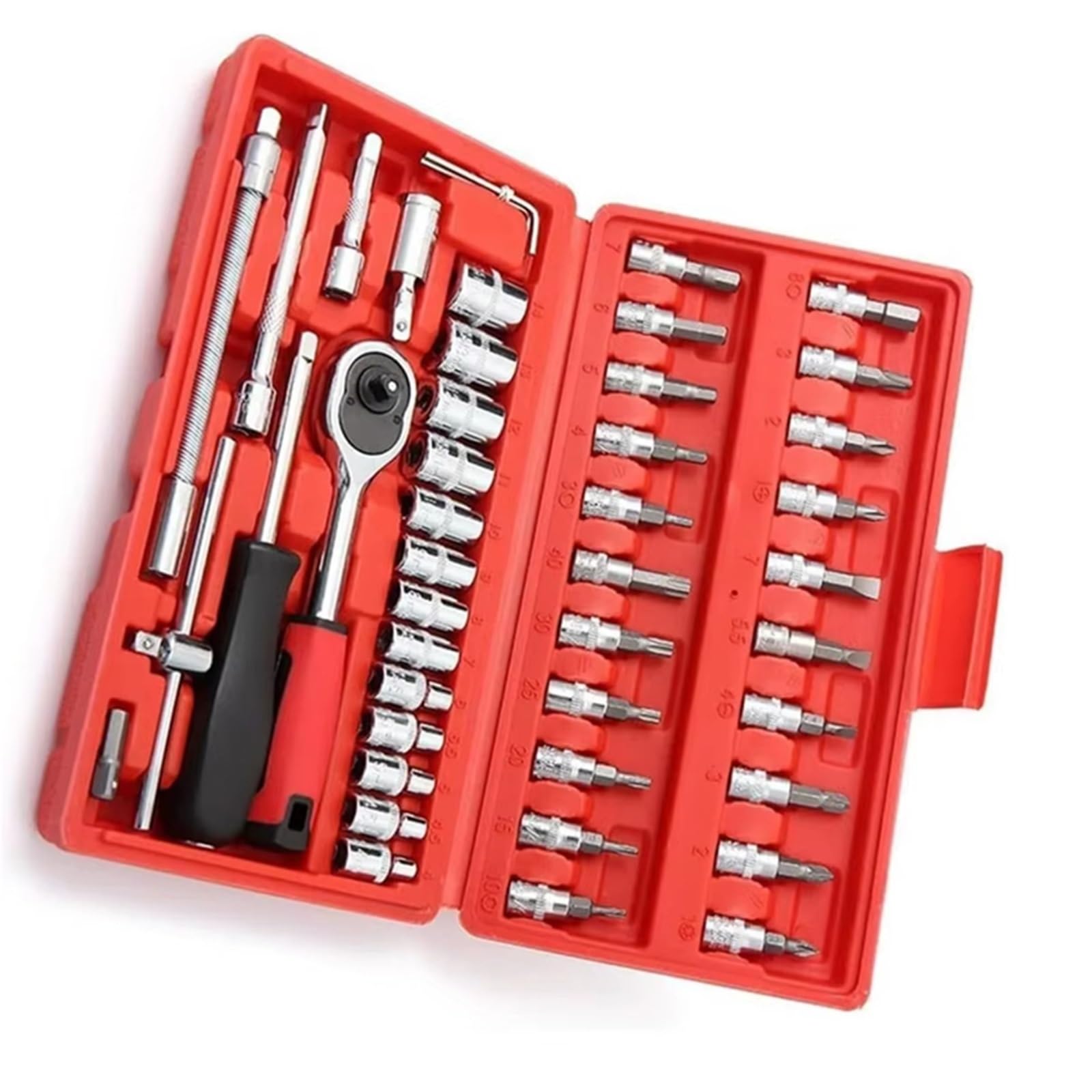 YNIYUJKL 46 Piece Ratchet Wrench Set 1/4 Inch Metric Tools With Sto Case Includes S And Screwdriver Bits For Auto Repair And Maintenance