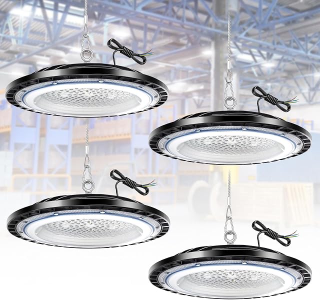 4Pack 100W LED Lumière de haute baie UFO Lumières Shop Lights pour Garage LED Lampe de travail pour l'atelier Garage Entrepôt installations lumineuses d'usine