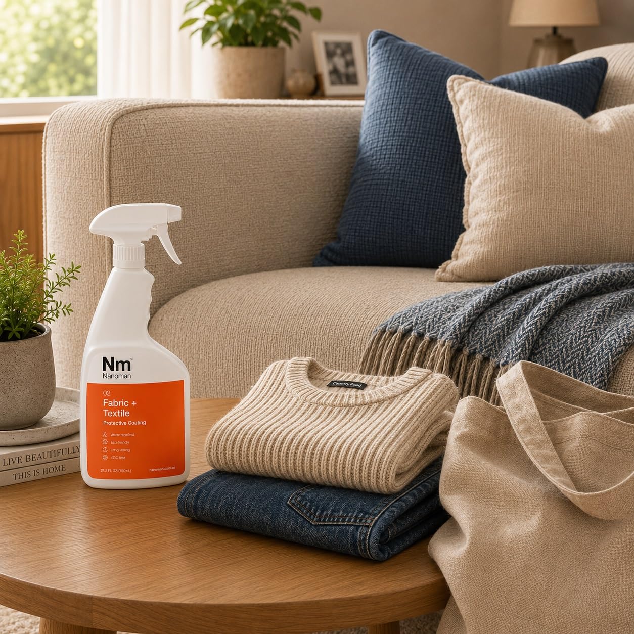 NANOMAN Spray repelente al agua/impermeable para telas y zapatos. Última fórmula de nano-tecnología. Respetuoso con el medio ambiente. Sin PFAS ni alcoholes. Protección contra manchas y líquidos para