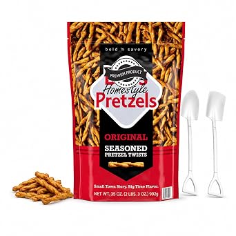 Dots Homestyle Original Seasoned Pretzel Twists, 35 oz 2 lbs 3 oz Bold & Savory Crunchy Snack Resealable Bag Includes Candy Freezer Mini Metal Shovel Spoons