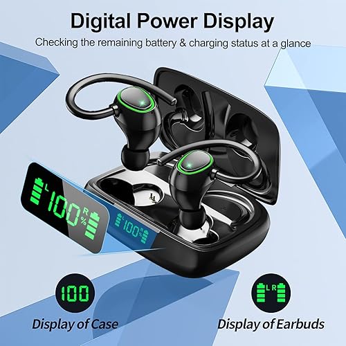 Miniatura 5 de Auriculares inalámbricos Bluetooth de reproducción de 60 horas IPX6, impermeables, estéreo, graves sobre la oreja, con ganchos para los oídos,