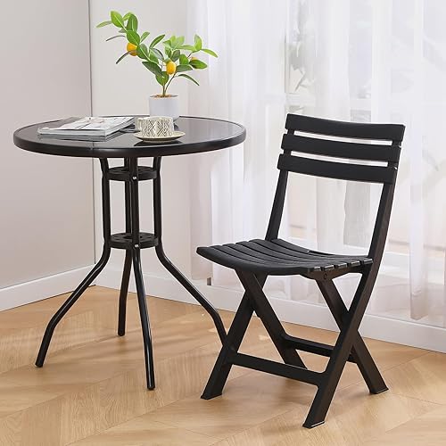Miniatura 7 de BOOSDEN Paquete de 4 sillas plegables de plástico, sillas apilables plegables para patio con respaldo para interiores y exteriores, comedor, fiesta,