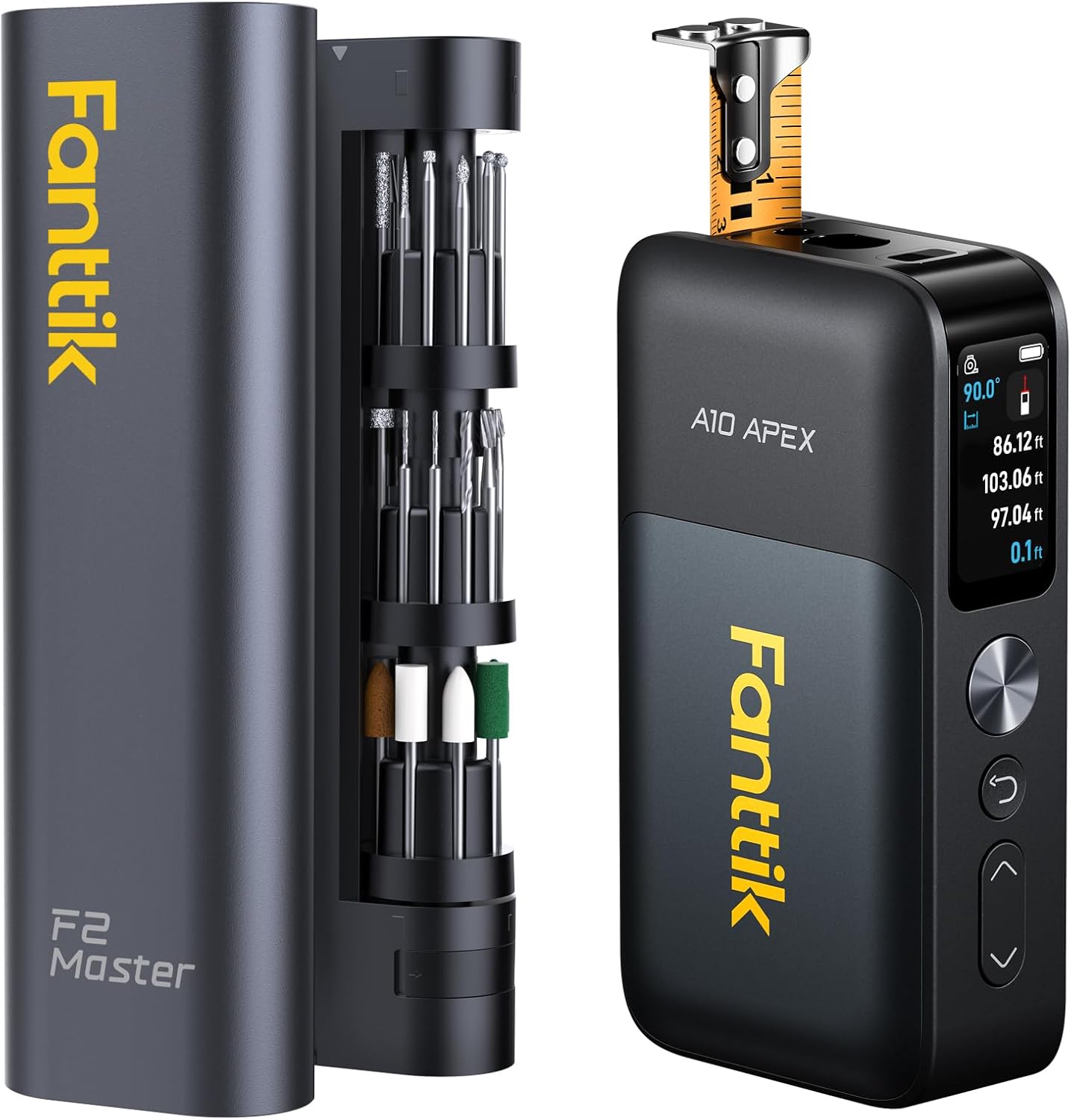 Fanttik F2 Master Mini Cordless Rotary Tool Kit 4V & Fanttik A10 Apex 3-in-1 Digital Laser Tape Measure with HD Color Display