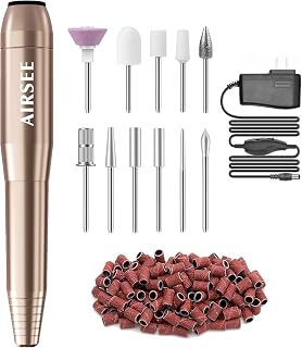 AIRSEE Home Lite Portable Electric Nail Drill Machine with adapter for Beginners, EFile for Acrylic Gel Nails and Manicure Pedicure Polishing Shape, Electric Nail File Kit for Home,Gold