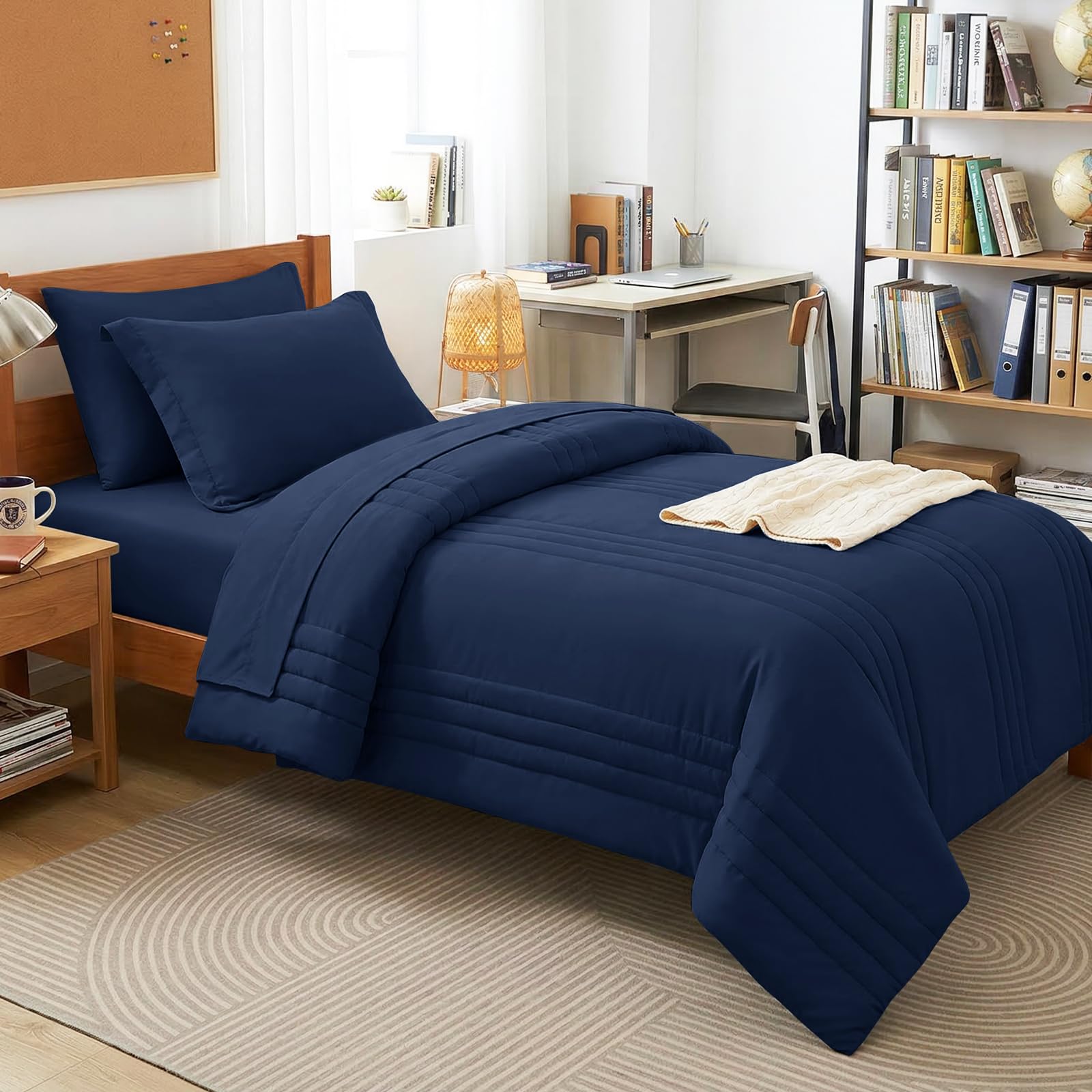 CozyLux Twin XL Comforter Set Navy Blue