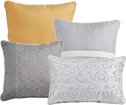 Miniatura 3 de Sapphire Home Juego de edredón de lujo de 7 piezas tamaño matrimonialqueen con fundas de almohada, moderno, brillante, sofisticado, estilo embro de