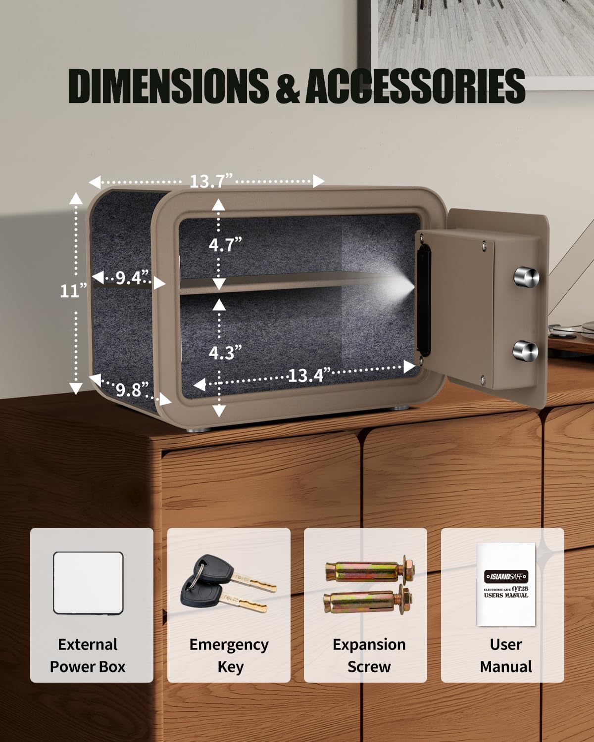 Digital Safe Box, 1.0 Cu.ft Heavy Duty Solid Steel Home Safe with Keypad, Small Personal Security Lock Box for Money, Jewelry, Anti-Theft Money Box for Hotel, Dorm, Office (Sand)